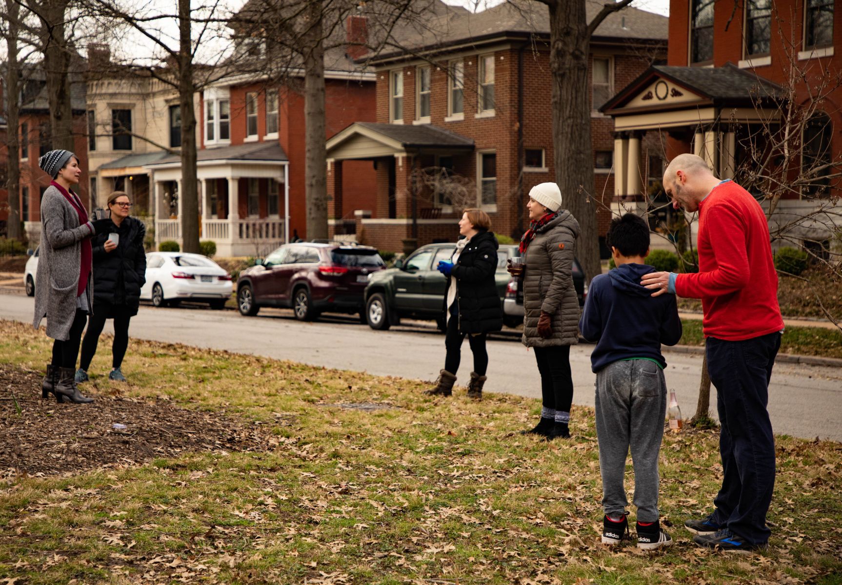 Neighbors Gather for Social Distancing Happy Hour during Stay-At-Home Mandate due to the Spread of the Coronavirus